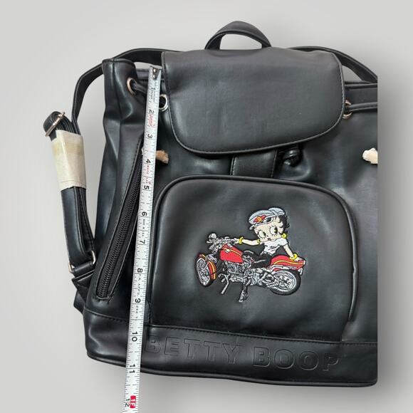 Vintage 2001 Betty Boop Motorcycle Black Faux Leather Backpack Embroidered Bag main image 5